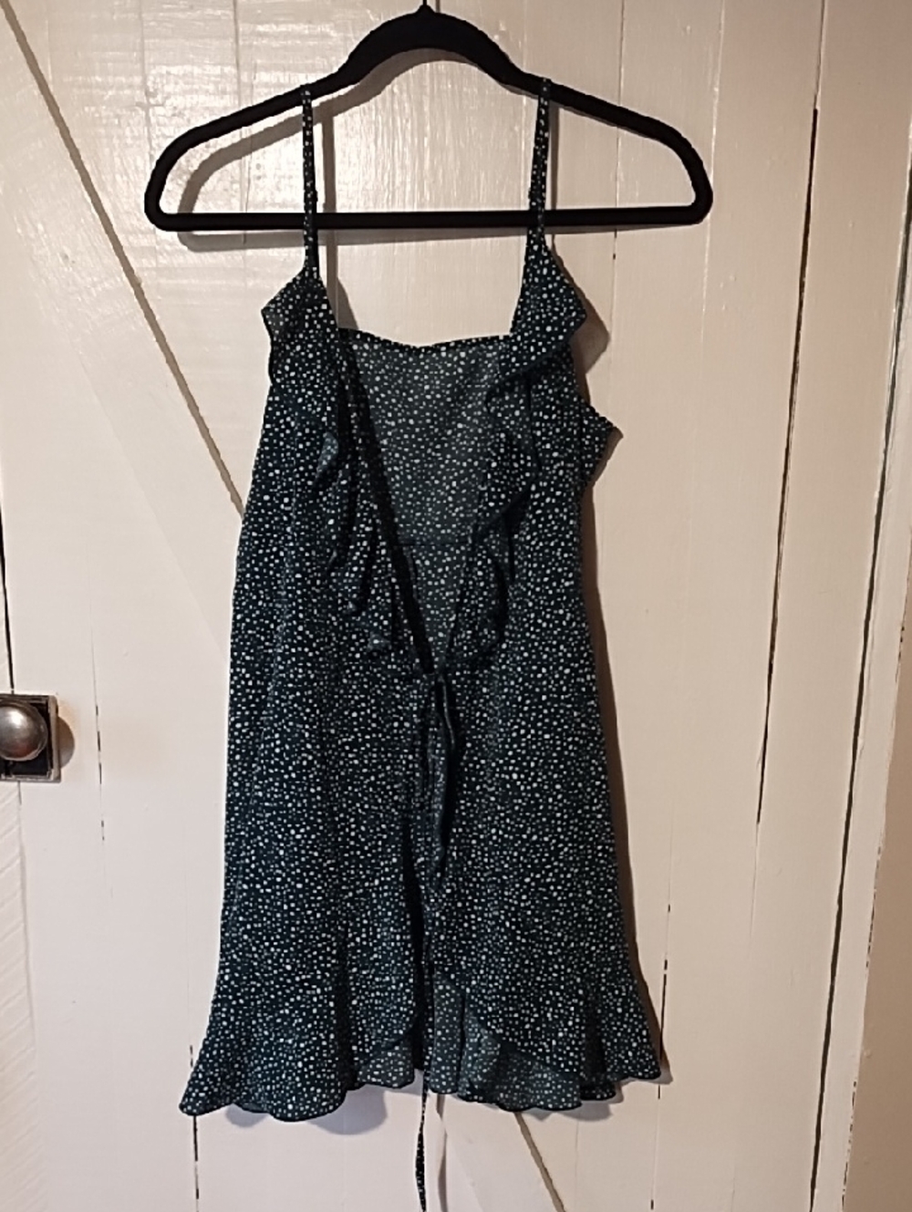 SHEIN Green Mini Dress with White Polka Dots and Ruffle Details Small EUC.